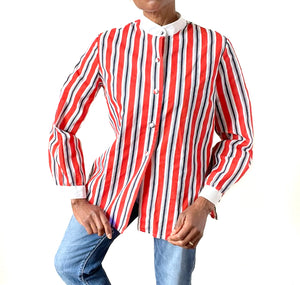 Debenhams Striped Shirt - Vintage 1980s - Red / White/ Blue  - Fit L / UK 14