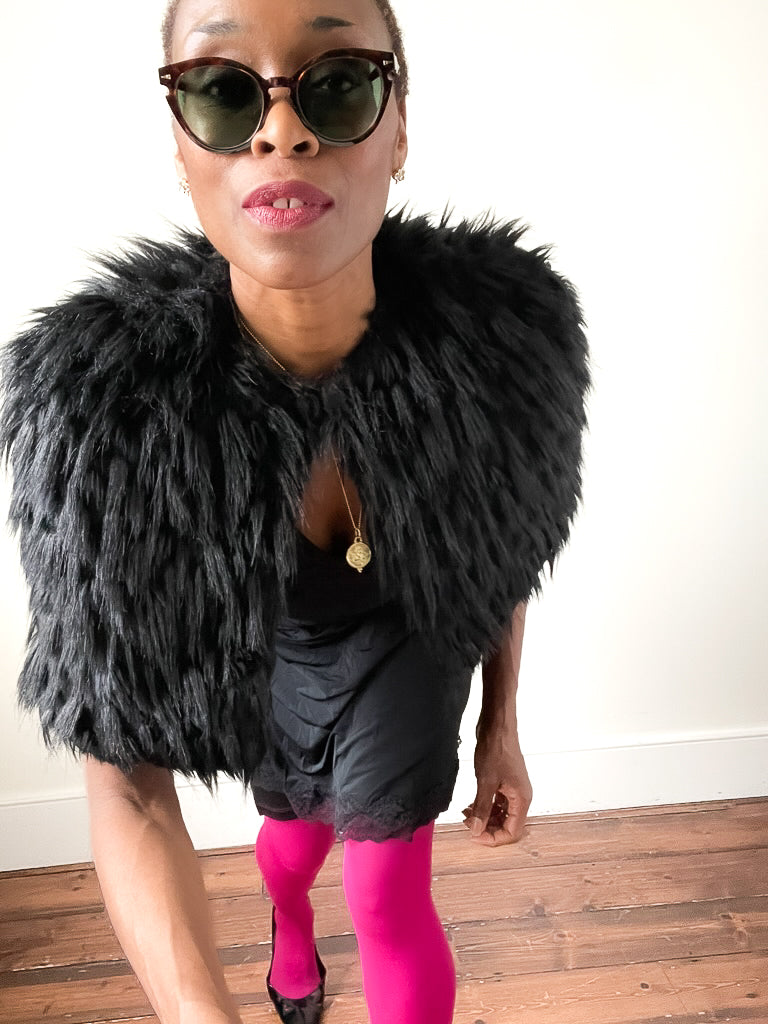 Black Faux Fur Capelet Bolero Cape Shrug Calver Wilson Couture Marshmallow Mountain