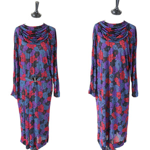 Giovannozzi  Dress - Floral Purple / Red Polyester Jersey - Fit L / UK 14 /  16