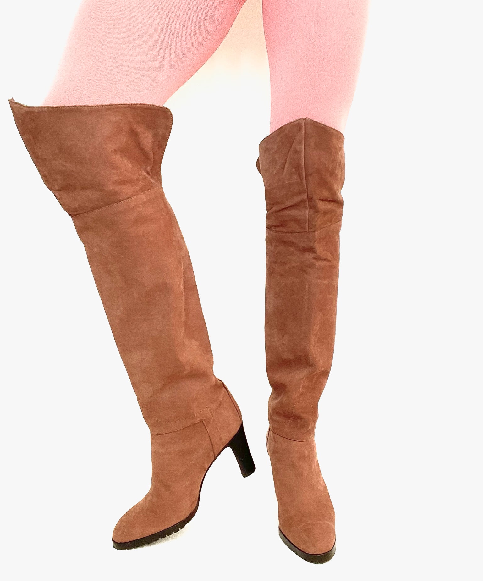 Over The Knee / Thigh High Boots - Vintage - Brown Nubuck Suede Leather - 40 / UK 7