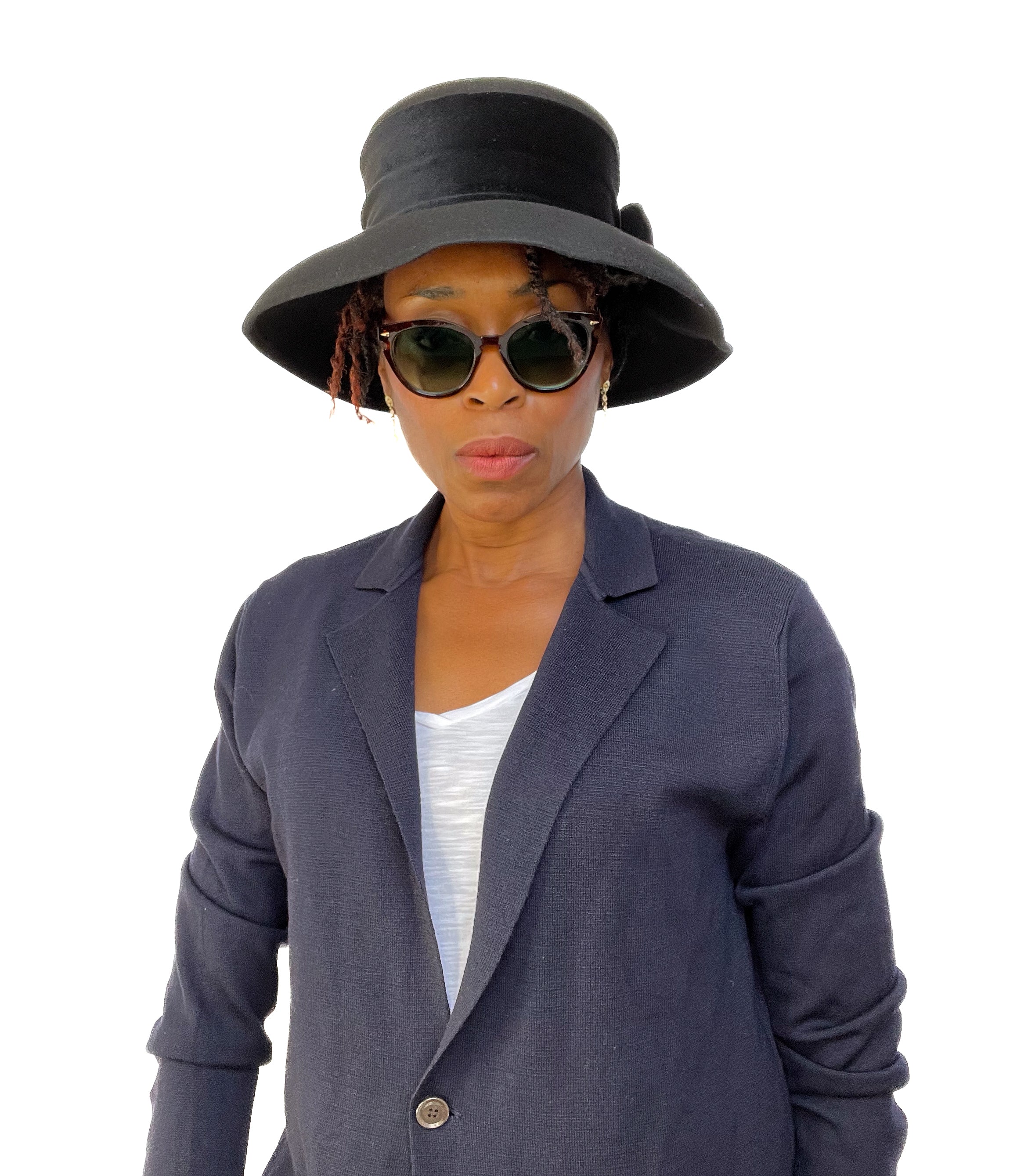 Black Wide Brim Hat  - 1990s -  Vintage Made in UK Accessorize - Large