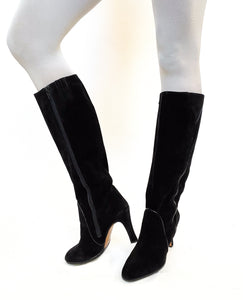 Fancetti Black Suede Leather Long Boots Fit UK 6.5 / 39.5