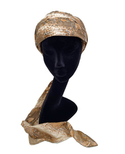 Panda Snakeskin Print 2-Way Turban Hat - Vintage 1960s - Acetate - Beige - L