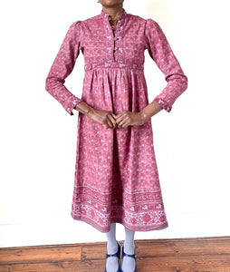 Ritu Kumar Vintage Block Print Cotton Dress - Empire Line - Pink Red -  S /  10