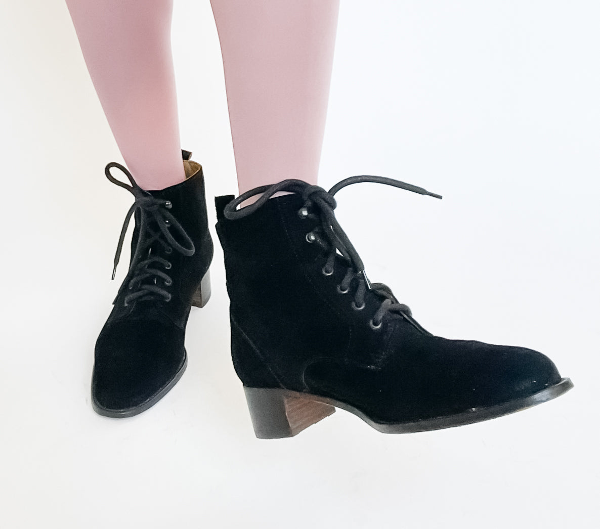 Black  Suede Leather Lace-Up  Ankle Boots - Amberland - 38 / 38.5