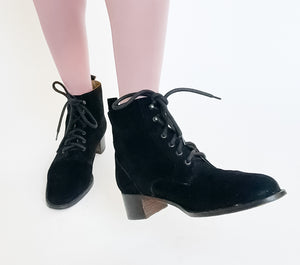 Black  Suede Leather Lace-Up  Ankle Boots - Amberland - 38 / 38.5