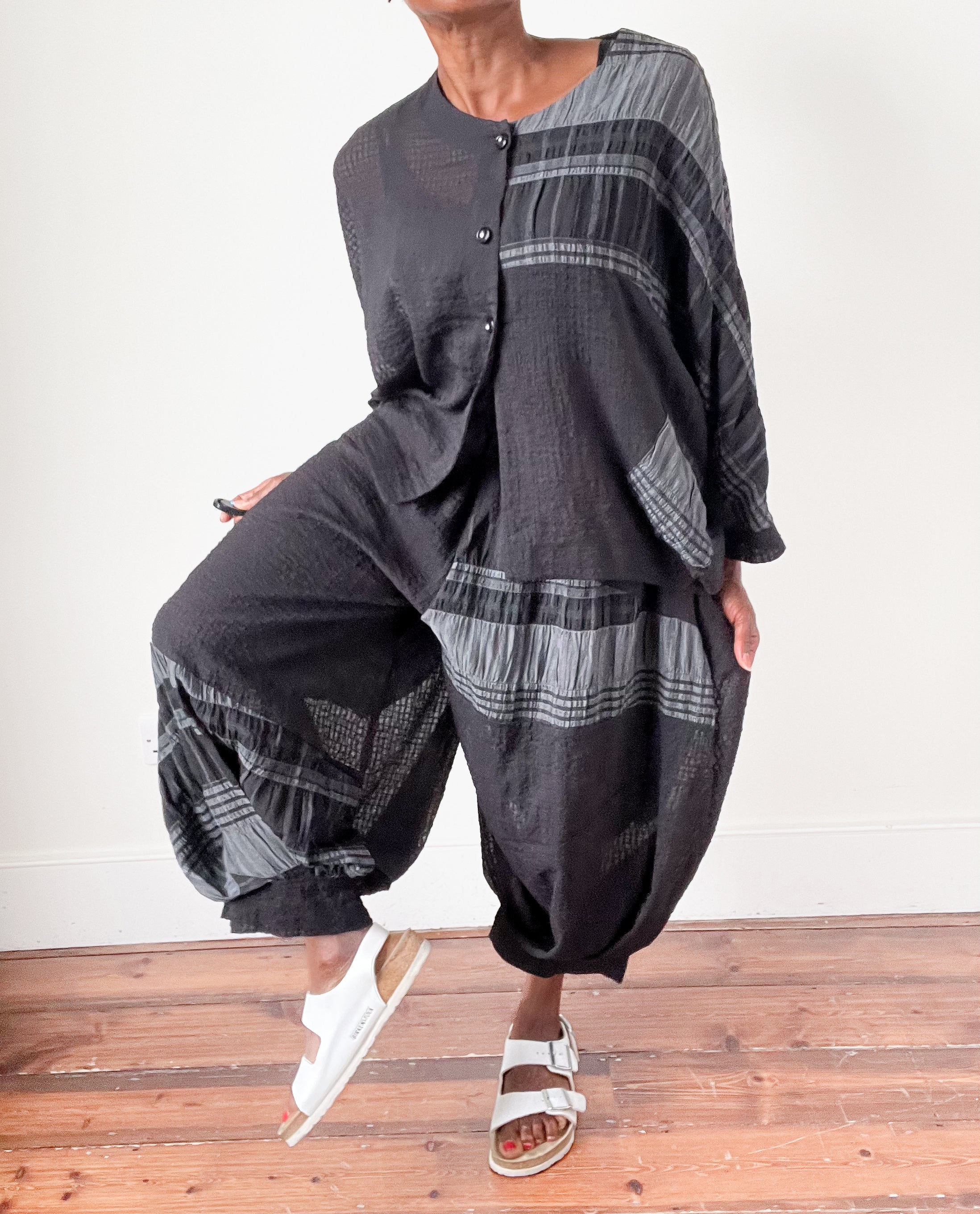 Harem Trouser Suit - Black - El Sujin- Japanese Designer Style - L / XL