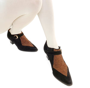Leopard Print Shoe boots - Black / Brown  Suede - Fit UK 6.5 / 7 - 39.5 / 40