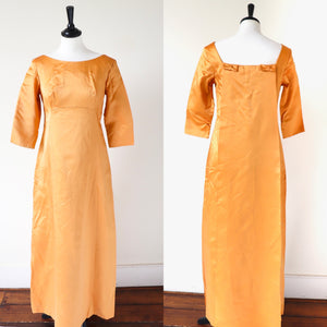 Vintage 1960s Evening Dress - Gold Satin Ball Gown - Fit  S / UK 10