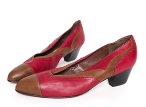 Givenchy Vintage Court Shoes - Spectator - Red / Brown  Leather - Fit 38 / UK 5