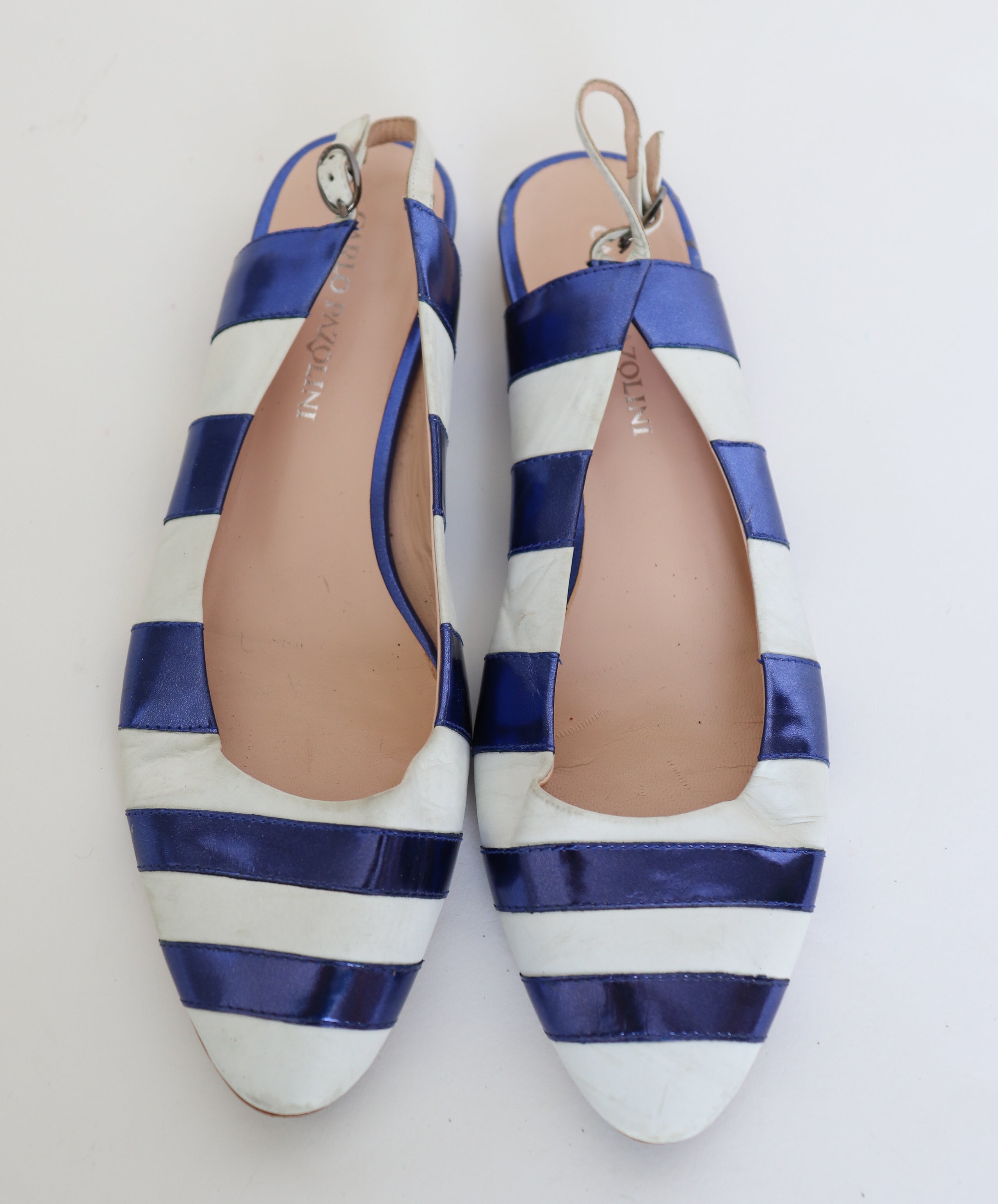 Flat Slingback Shoes - Striped Leather - CARLO PAZOLINI - Fit 38.5
