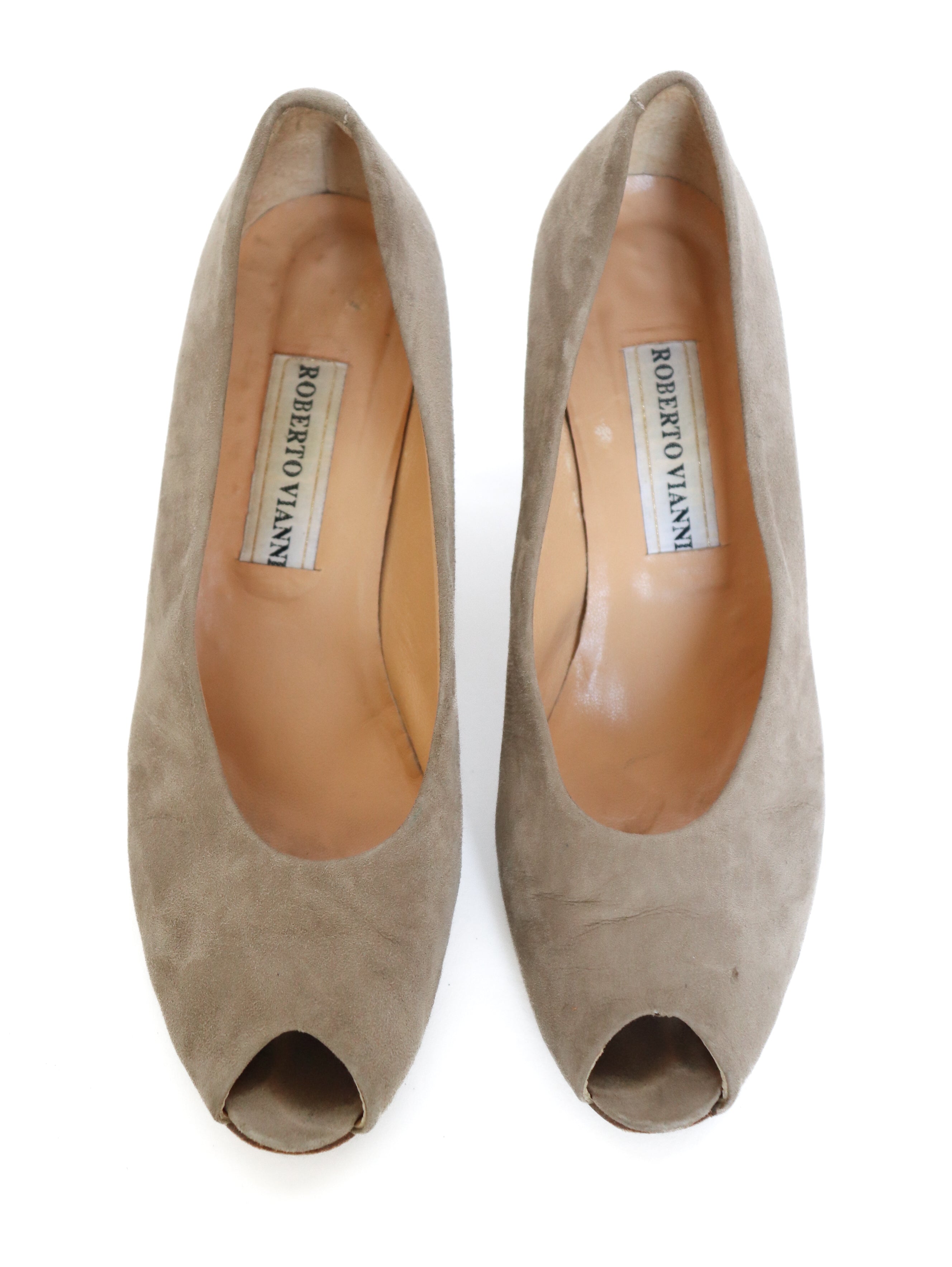 Roberto Vianni  Beige Suede Shoes - 1940s Style Block Heel -  40.5 / UK 7.5