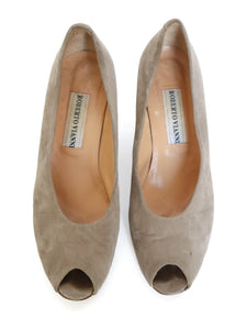 Roberto Vianni  Beige Suede Shoes - 1940s Style Block Heel -  40.5 / UK 7.5