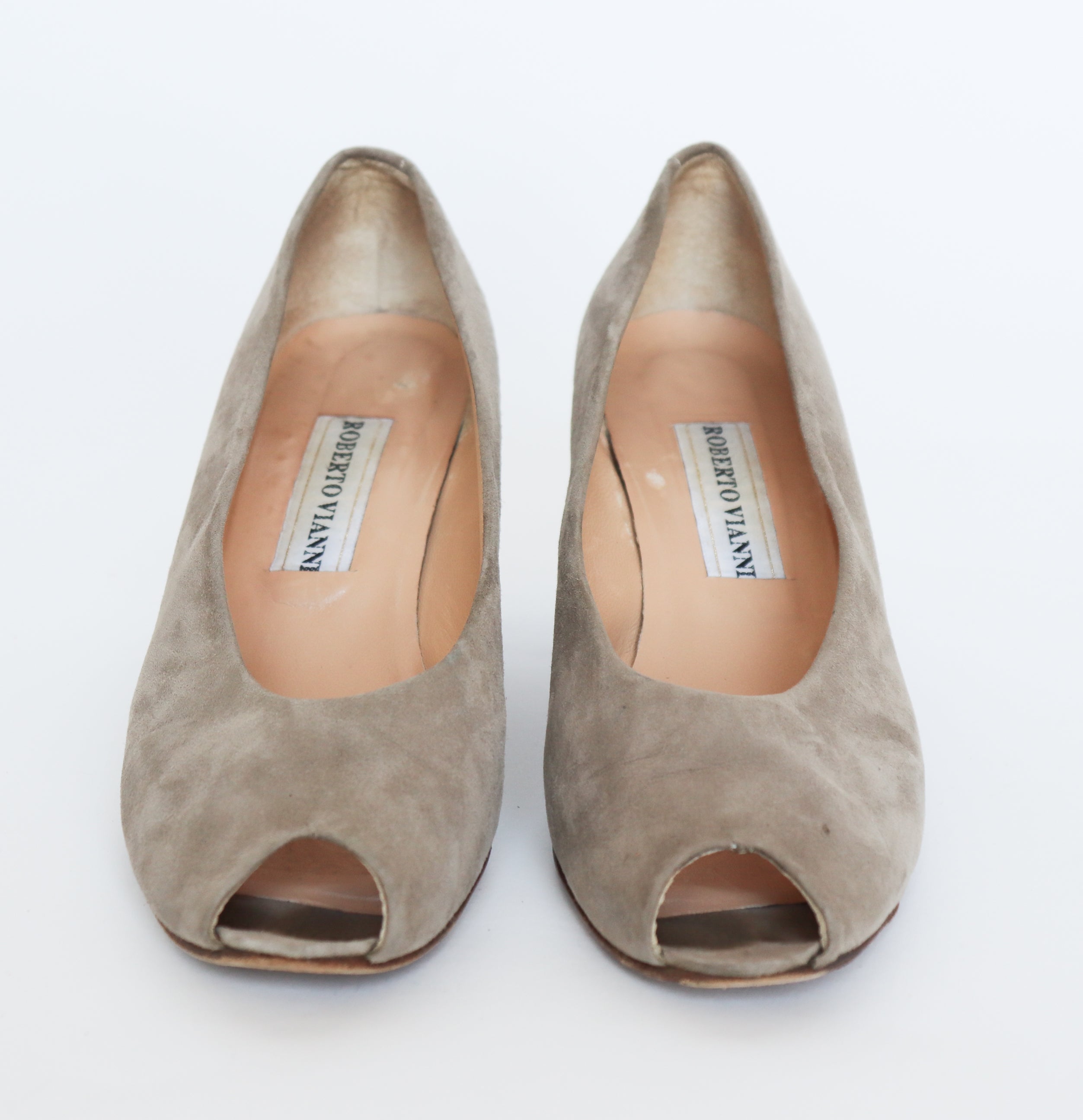 Roberto Vianni  Beige Suede Shoes - 1940s Style Block Heel -  40.5 / UK 7.5