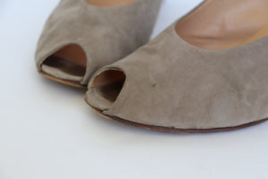 Roberto Vianni  Beige Suede Shoes - 1940s Style Block Heel -  40.5 / UK 7.5