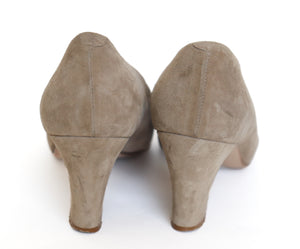Roberto Vianni  Beige Suede Shoes - 1940s Style Block Heel -  40.5 / UK 7.5