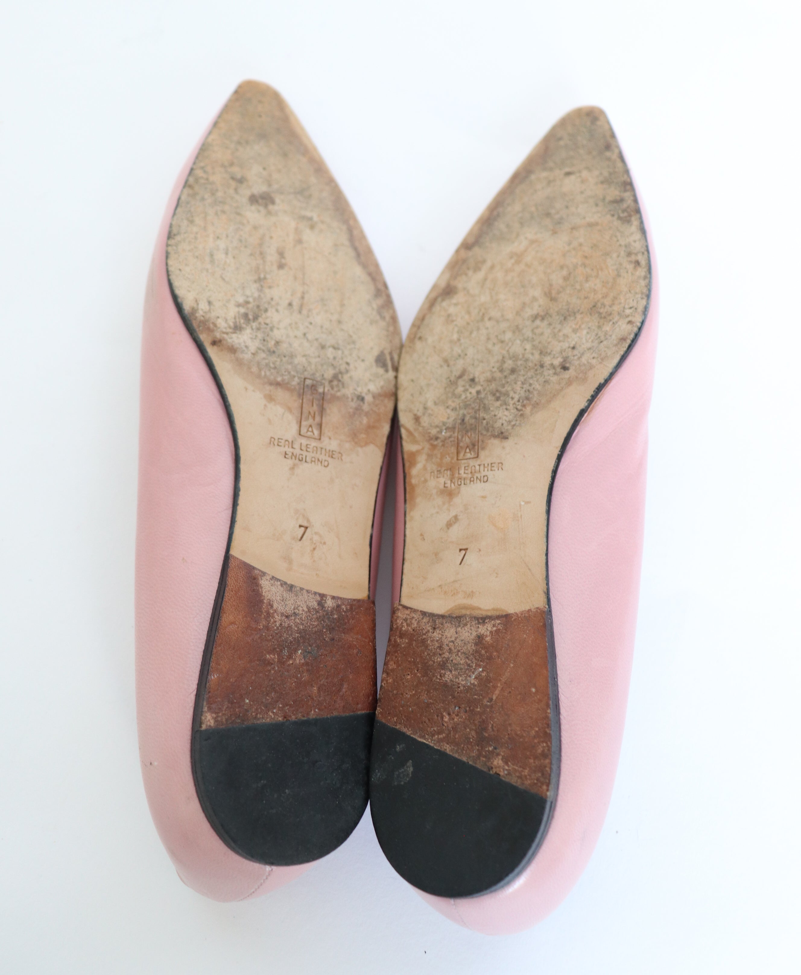 Gina Pink Pointed Flat Pumps -  Leather - Label 7 - Fit UK 6.5 / 39.5
