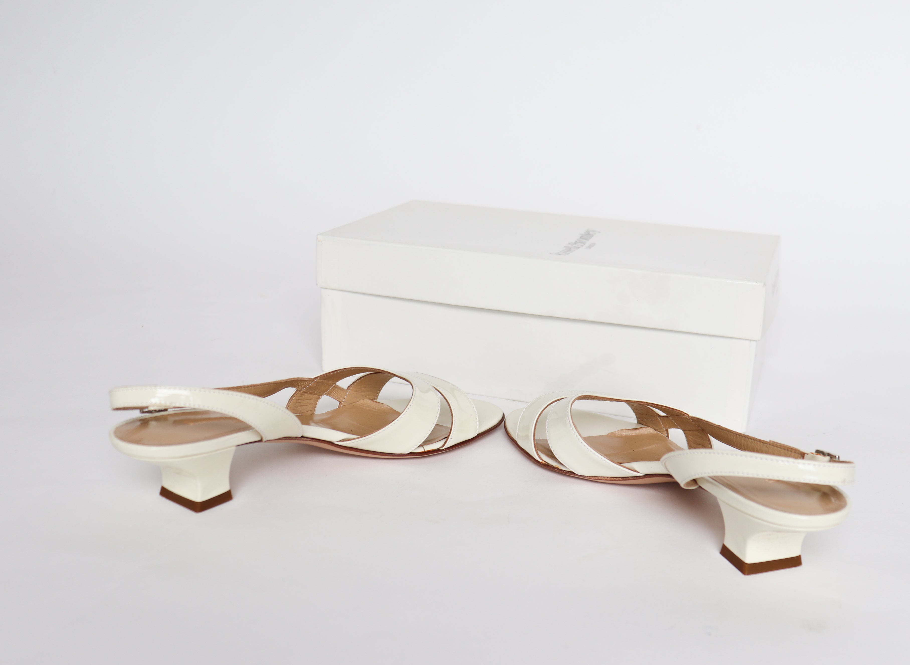Russell & Bromley Kitten Heel  Slingback Sandals - White Leather - 39 / UK 6