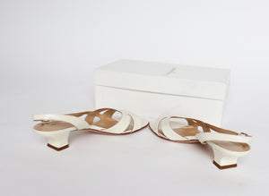 Russell & Bromley Kitten Heel  Slingback Sandals - White Leather - 39 / UK 6