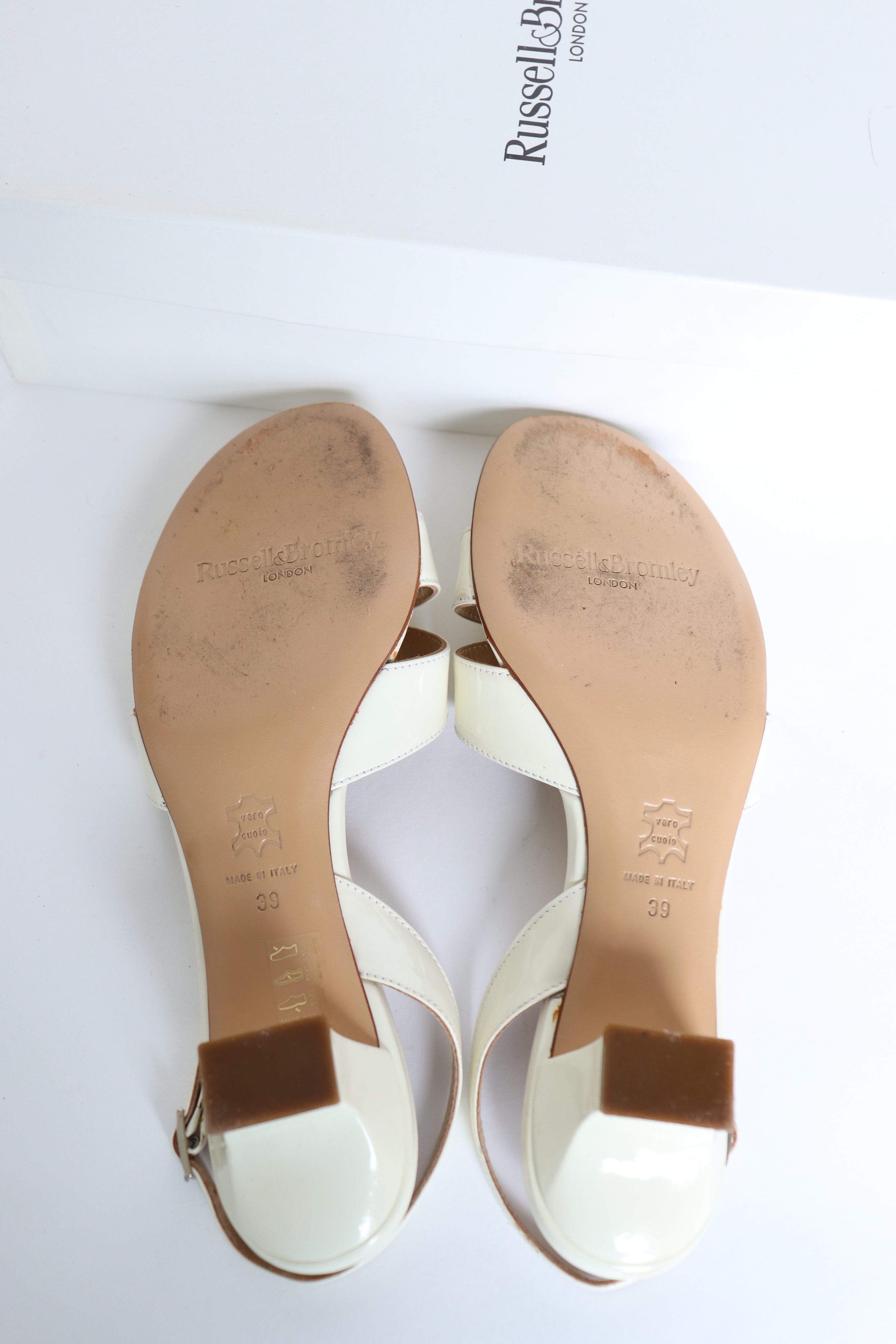 Russell & Bromley Kitten Heel  Slingback Sandals - White Leather - 39 / UK 6