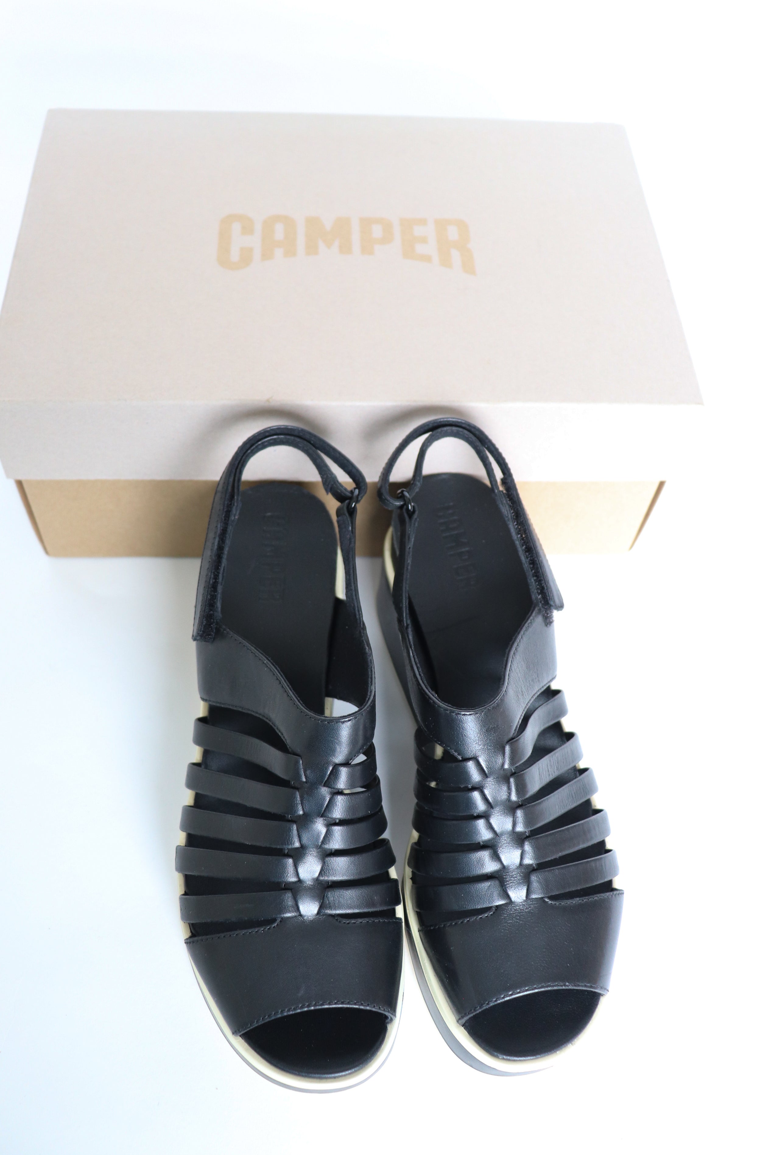 Camper Wedge Platform Sandals Tropik Black Leather 39 UK 6 Marshmallow Mountain