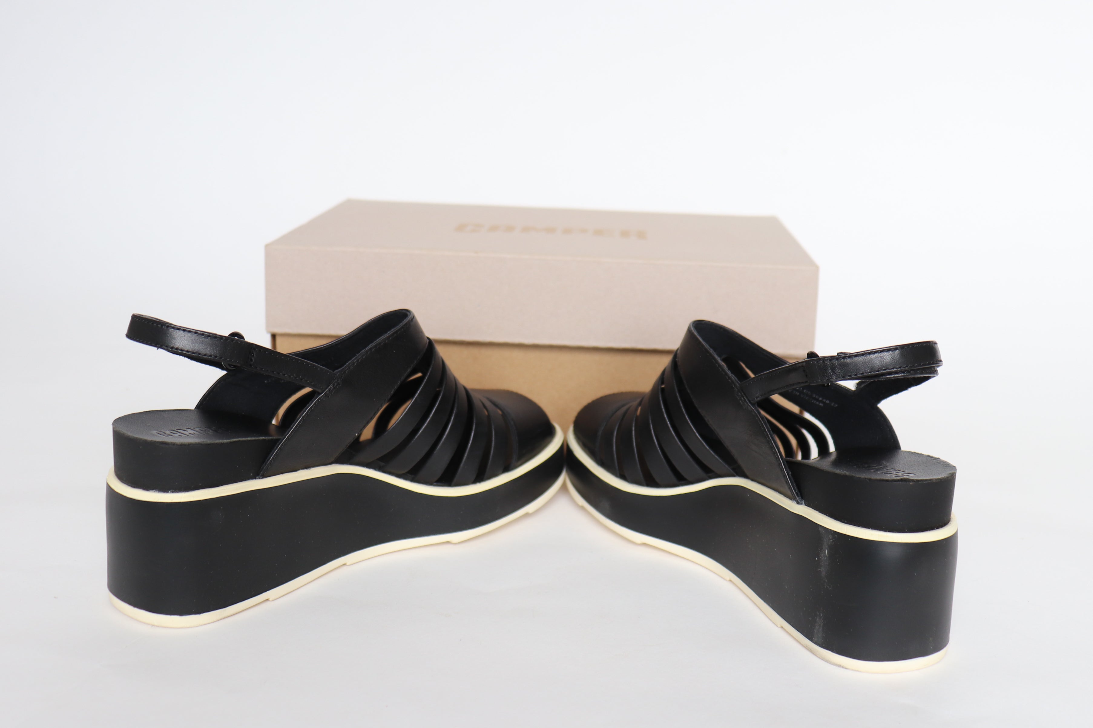 Camper Wedge Platform Sandals Tropik Black Leather 39 UK 6 Marshmallow Mountain