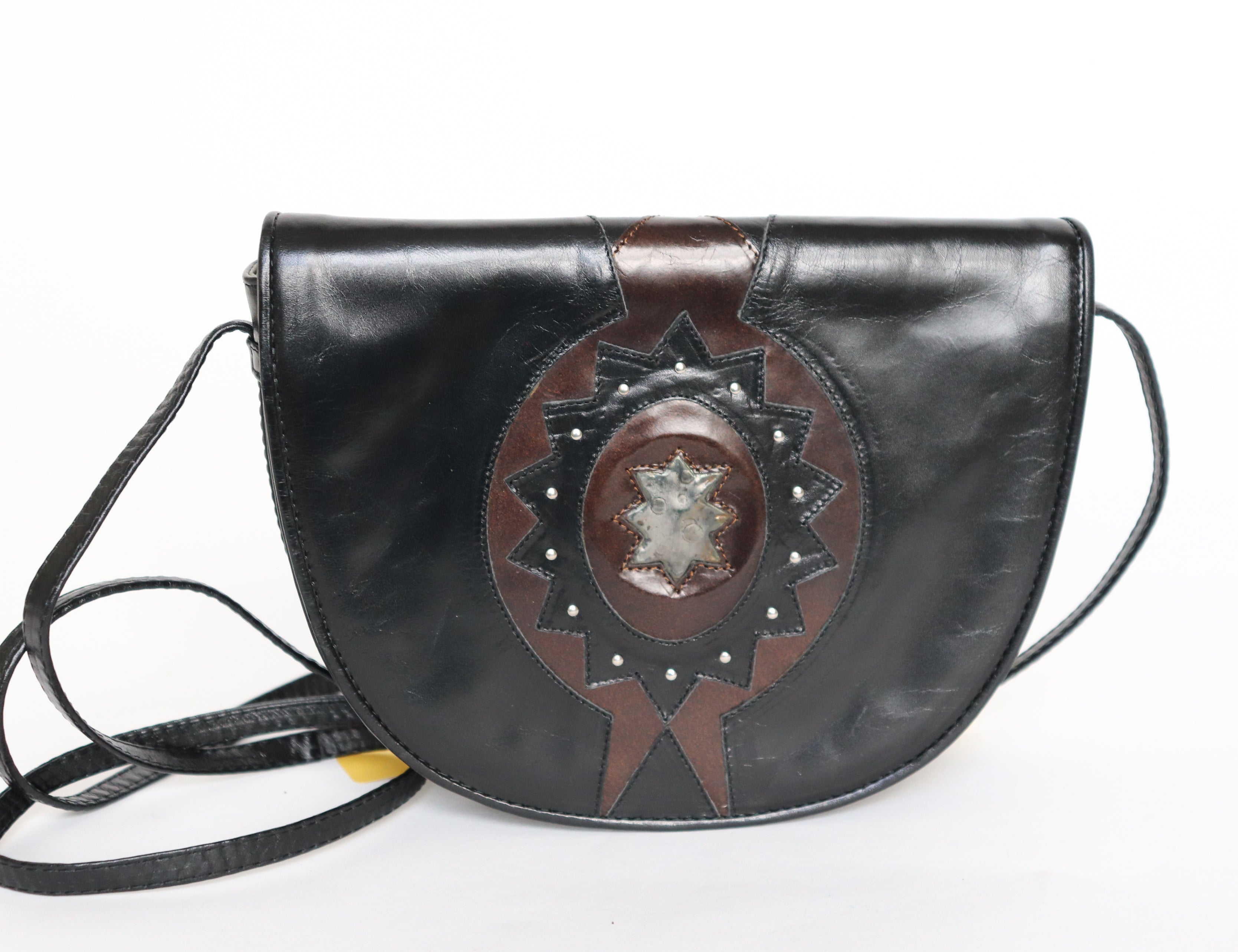 Bellesco Vintage Crossbody Bag - Black / Brown  Leather - 1980s - Small