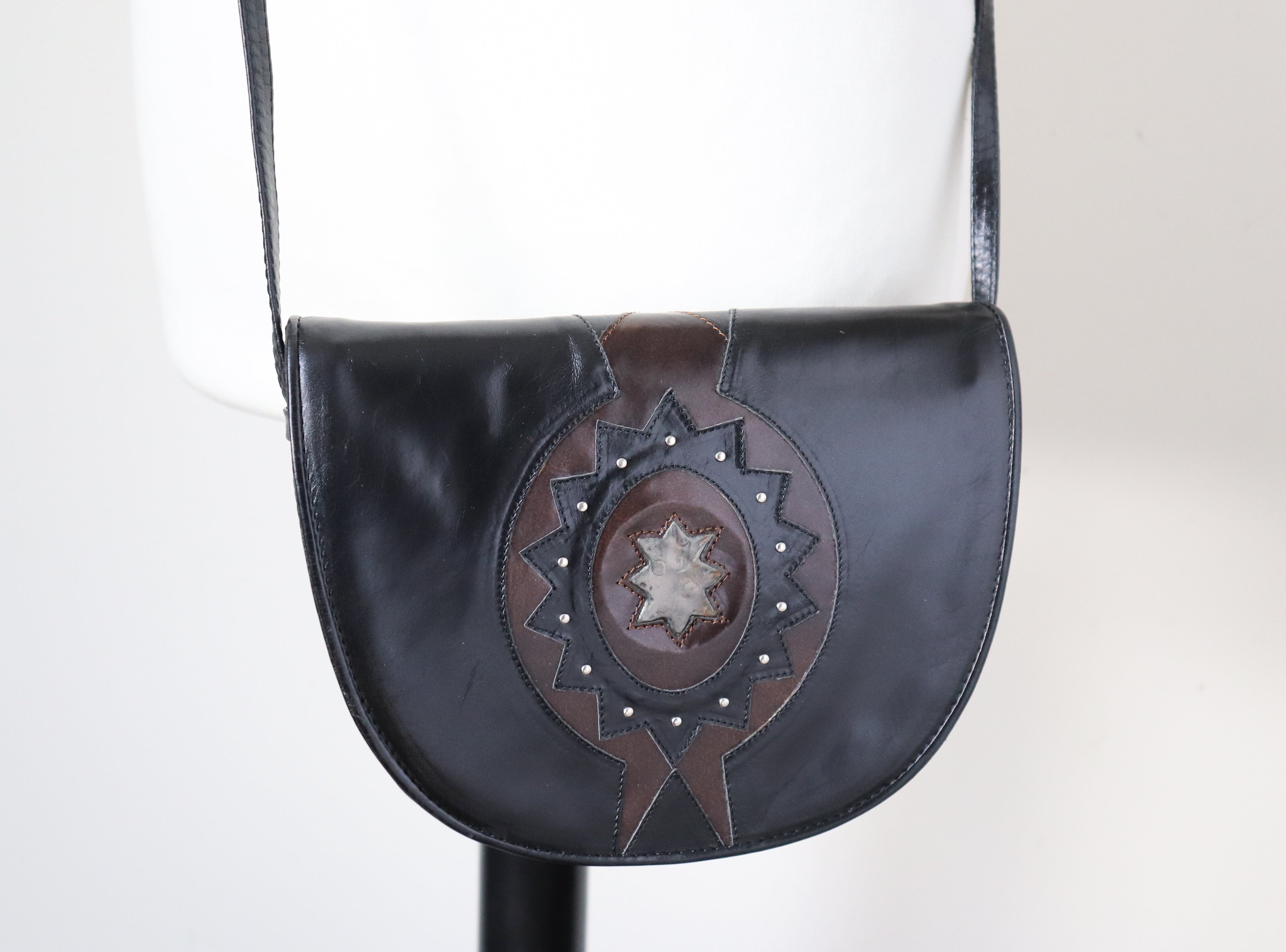 Bellesco Vintage Crossbody Bag - Black / Brown  Leather - 1980s - Small