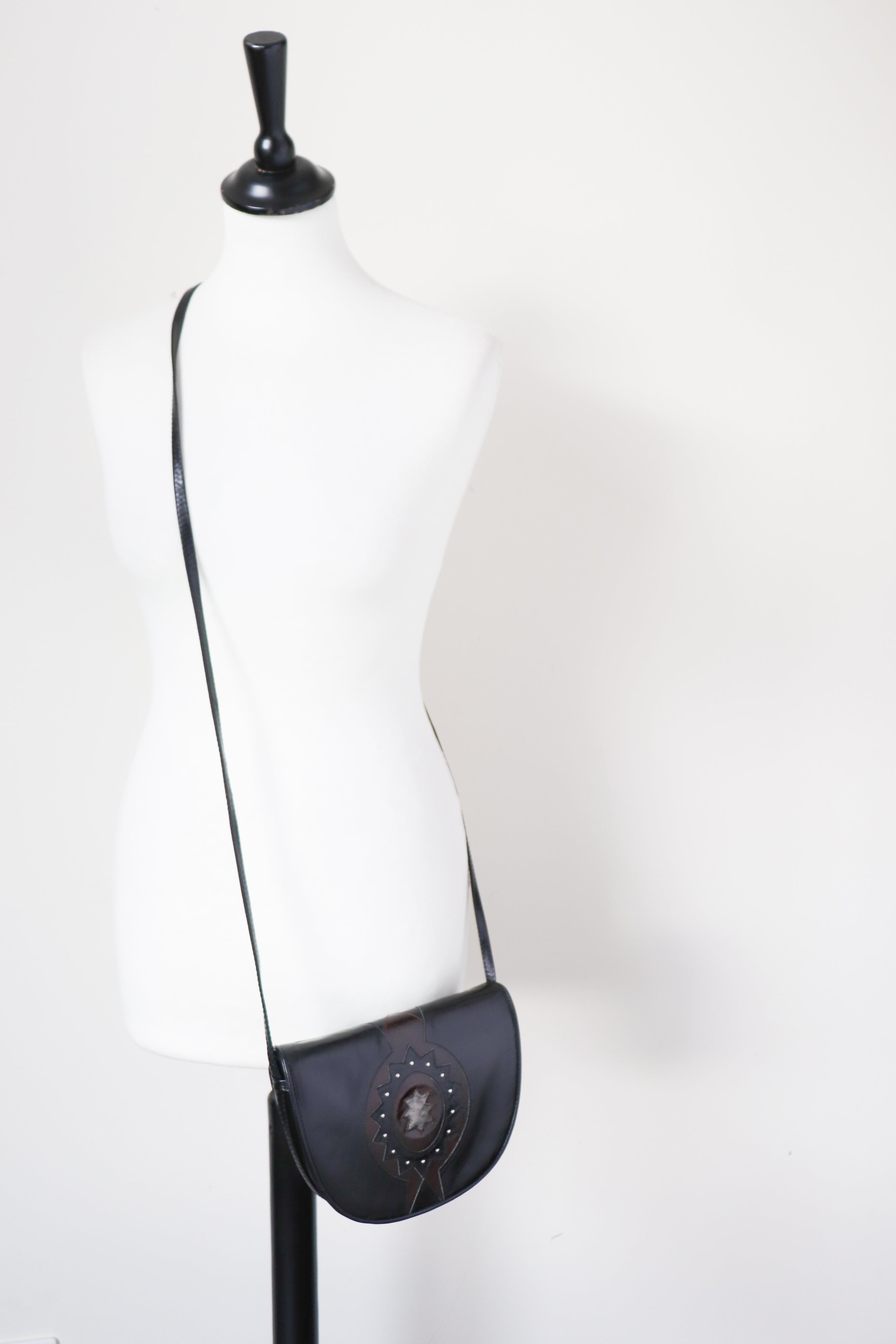 Bellesco Vintage Crossbody Bag - Black / Brown  Leather - 1980s - Small