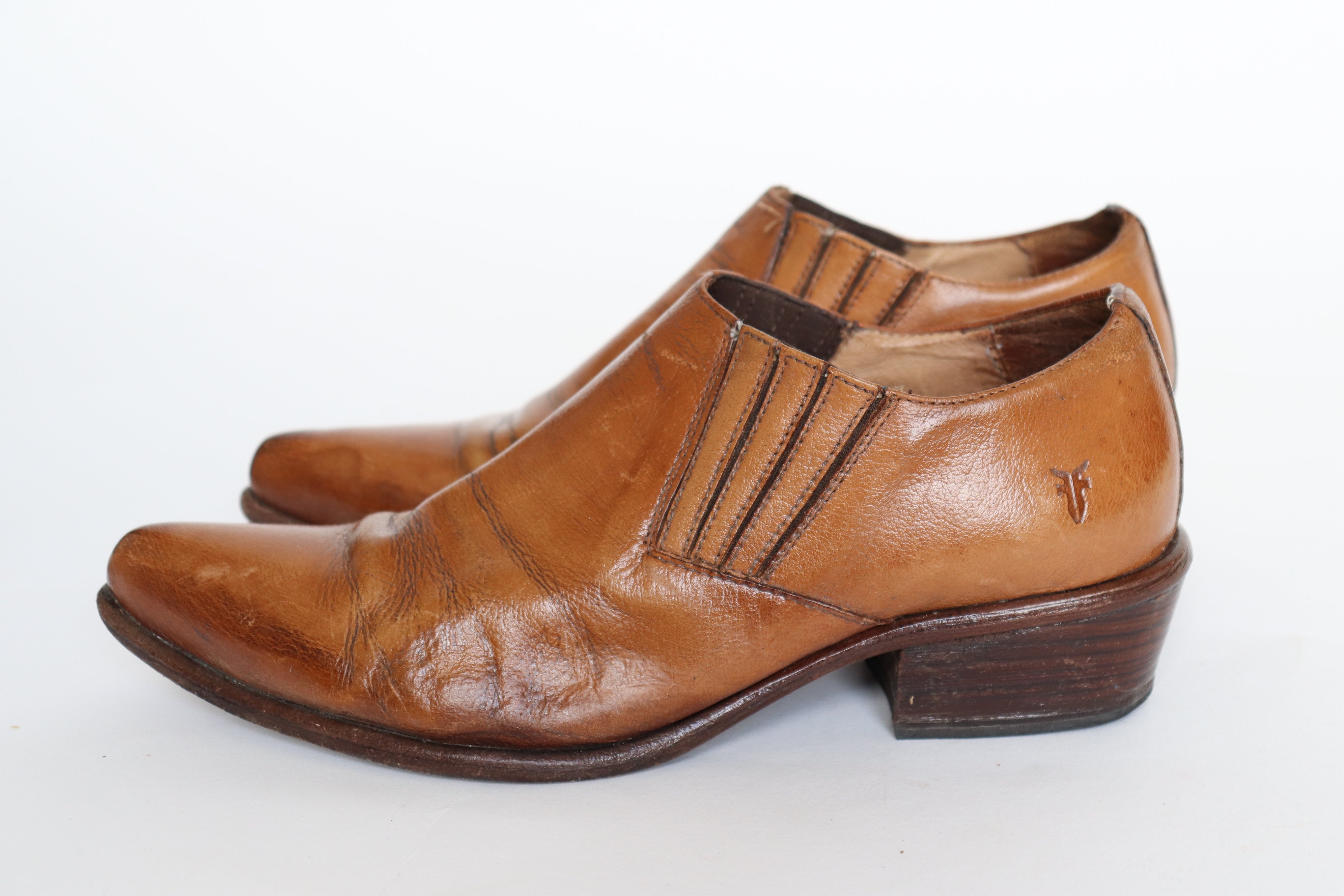 Frye Cowboy Shoe Boots - Tan Brown Leather 10B  Fit UK 7.5 / 40.5