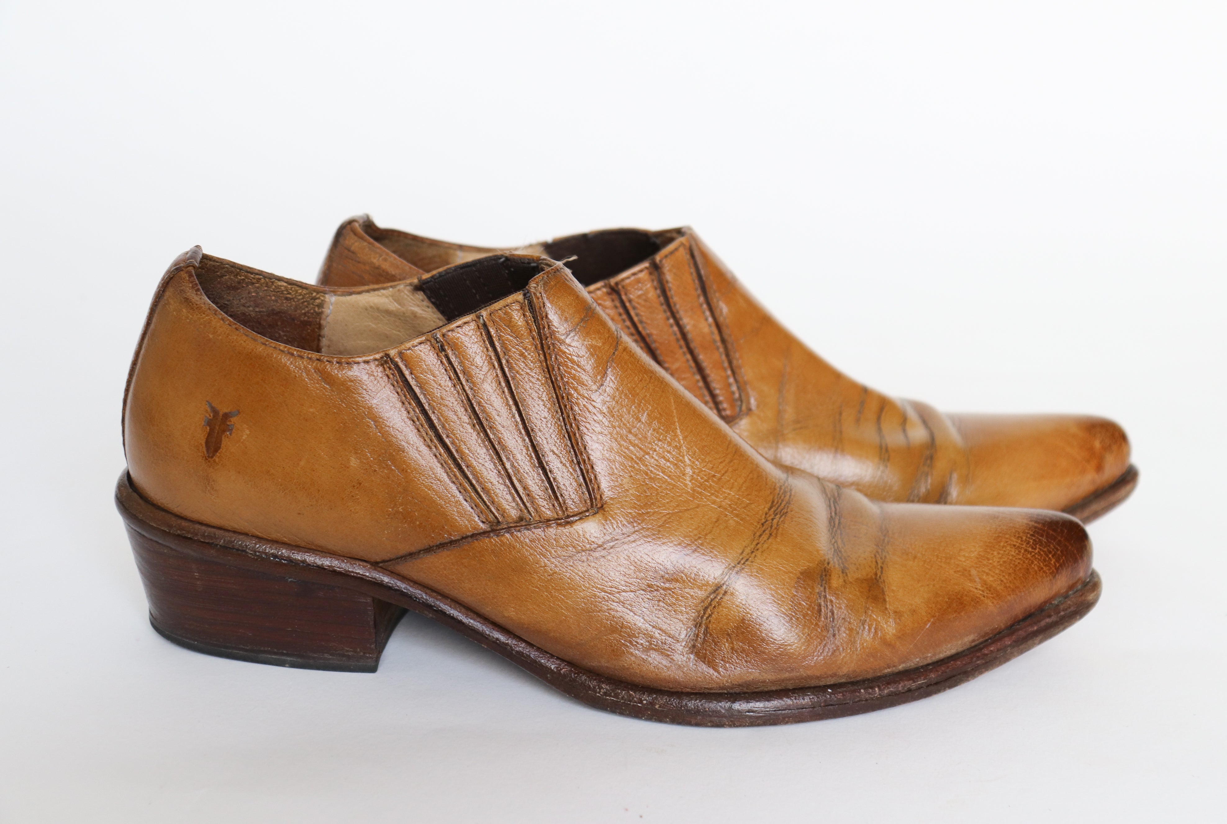 Frye Cowboy Shoe Boots - Tan Brown Leather 10B  Fit UK 7.5 / 40.5