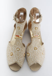 Gladiator Flat Sandals - Cream Suede Leather - ALBERTO FABIANI - 39 / UK 6