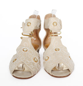Gladiator Flat Sandals - Cream Suede Leather - ALBERTO FABIANI - 39 / UK 6