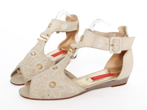 Gladiator Flat Sandals - Cream Suede Leather - ALBERTO FABIANI - 39 / UK 6