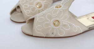 Gladiator Flat Sandals - Cream Suede Leather - ALBERTO FABIANI - 39 / UK 6