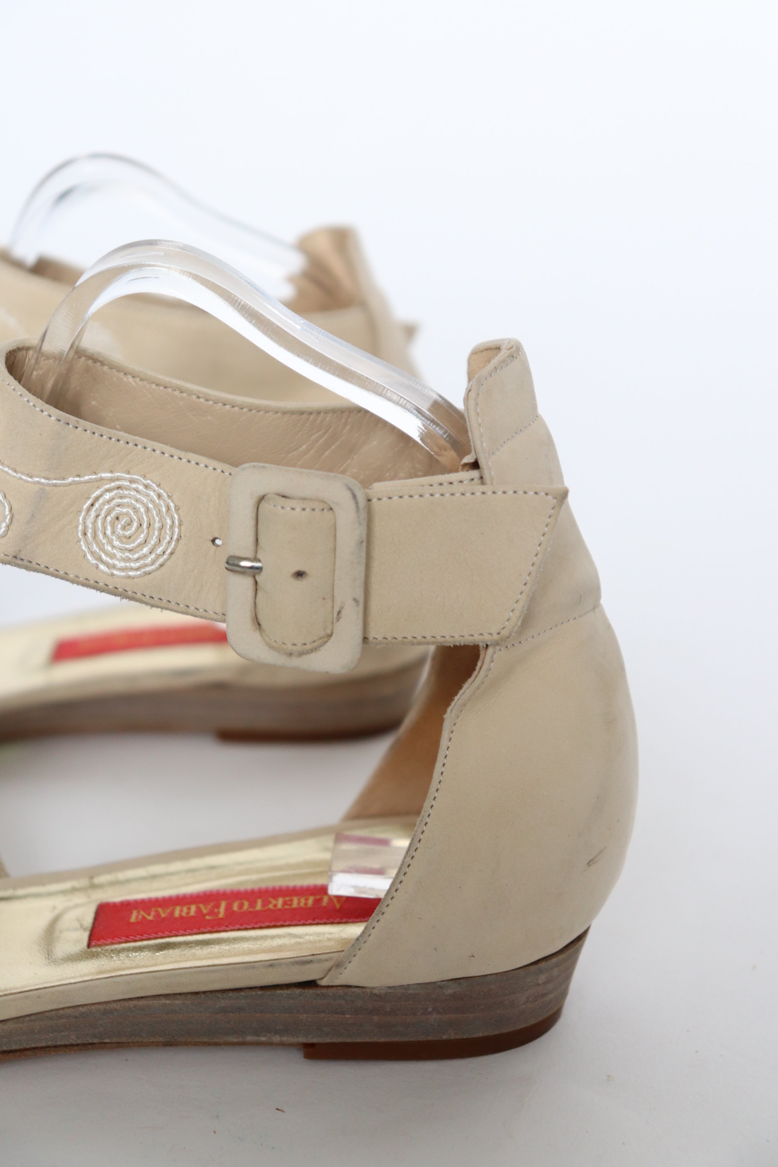 Gladiator Flat Sandals - Cream Suede Leather - ALBERTO FABIANI - 39 / UK 6