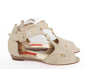 Gladiator Flat Sandals - Cream Suede Leather - ALBERTO FABIANI - 39 / UK 6