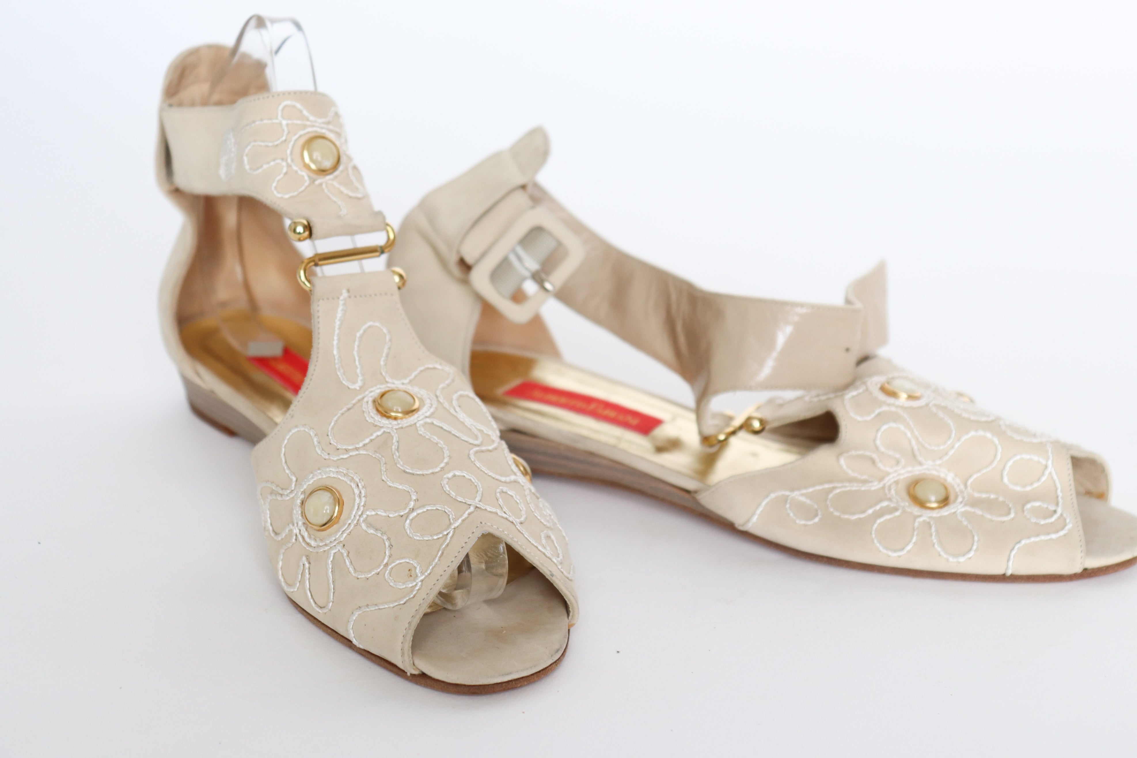 Gladiator Flat Sandals - Cream Suede Leather - ALBERTO FABIANI - 39 / UK 6