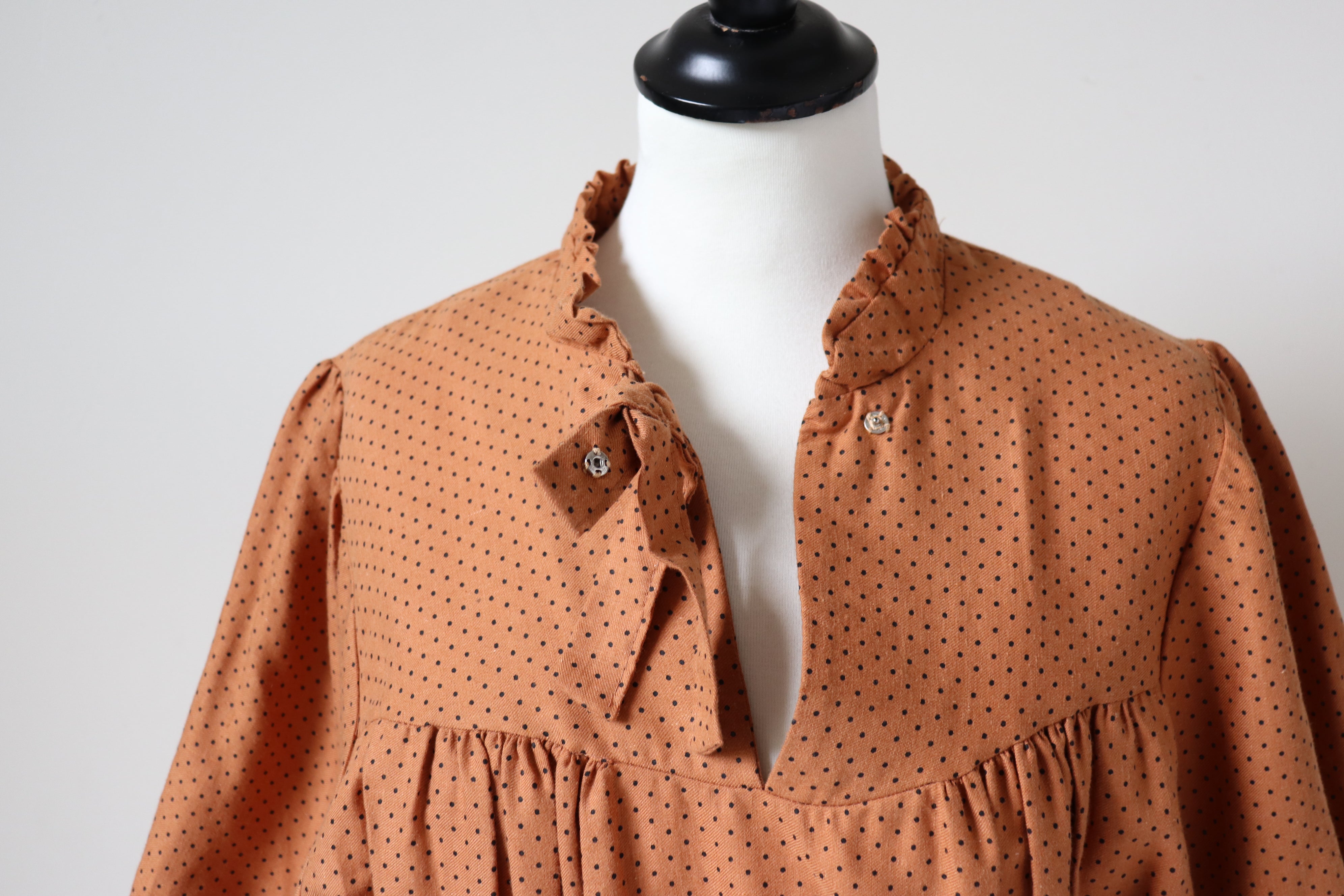 Spotted Vintage Day Dress - 1980s - Cotton Blend - Fit - L / UK 14
