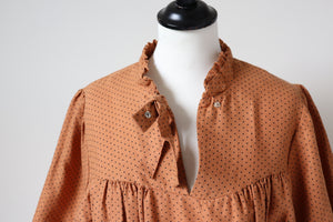 Spotted Vintage Day Dress - 1980s - Cotton Blend - Fit - L / UK 14