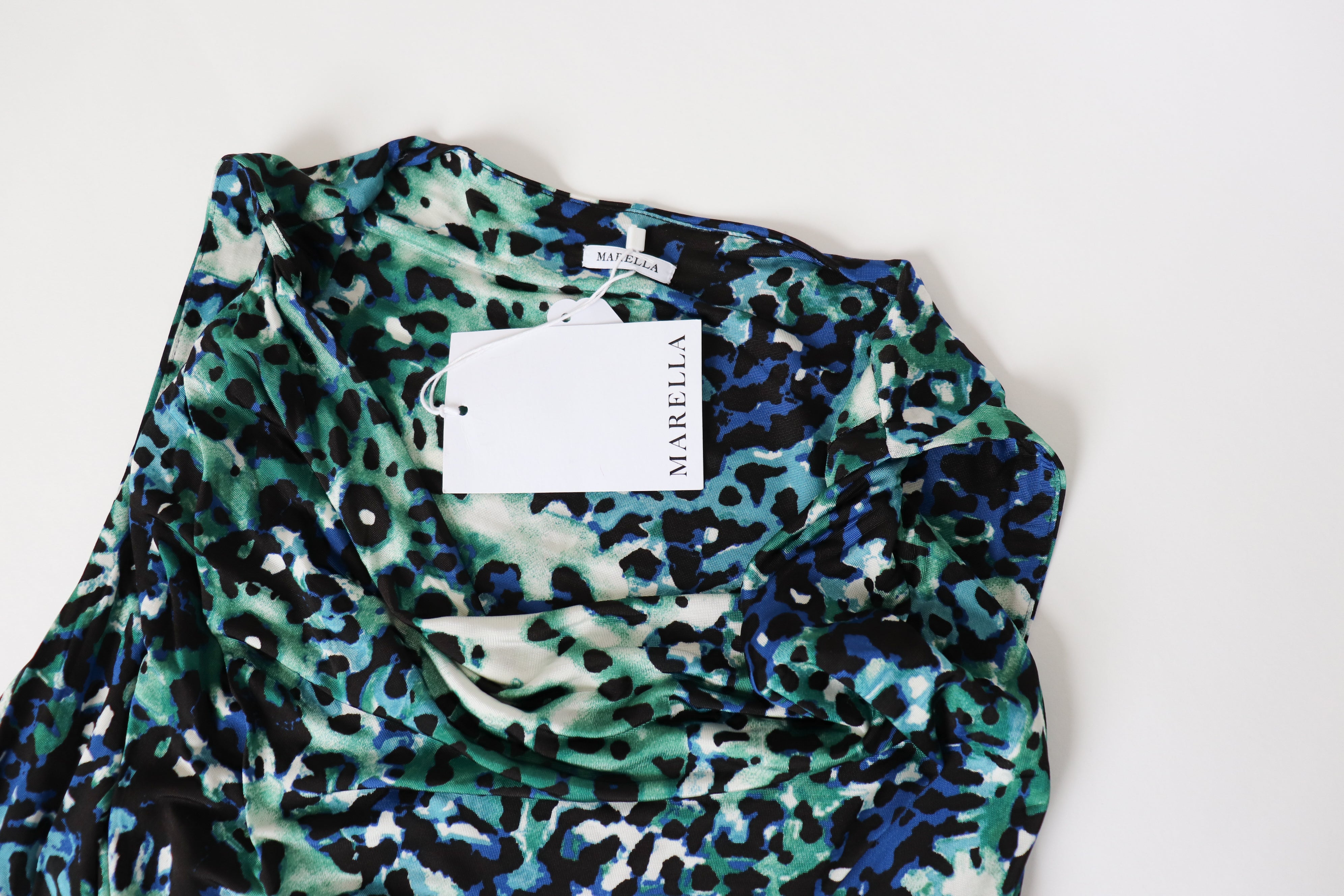 Marella Cowl Neck  Dress - Green / Blue Animal Print - XL - UK 16 - LABEL ATTACH