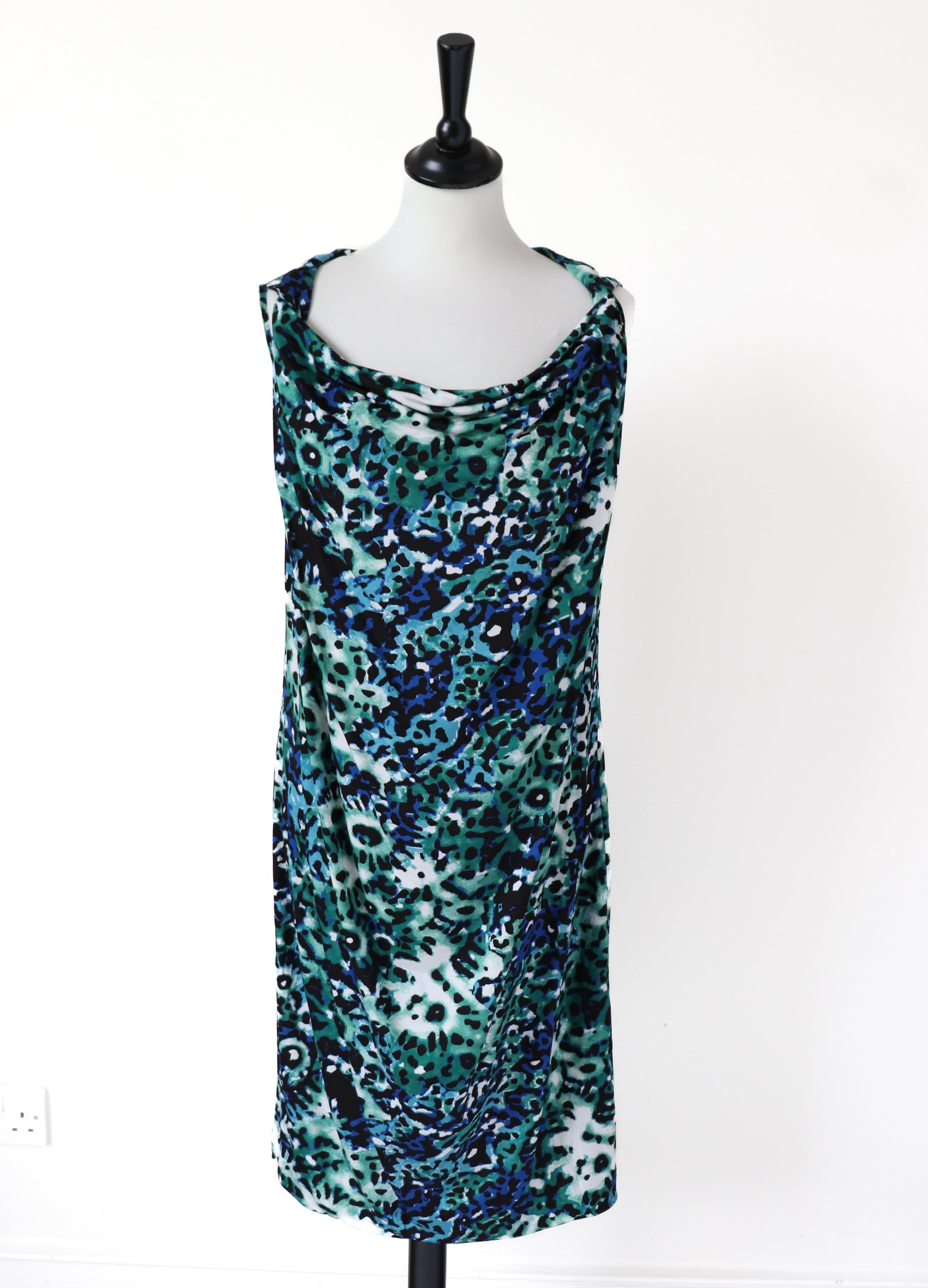 Marella Cowl Neck  Dress - Green / Blue Animal Print - XL - UK 16 - LABEL ATTACH
