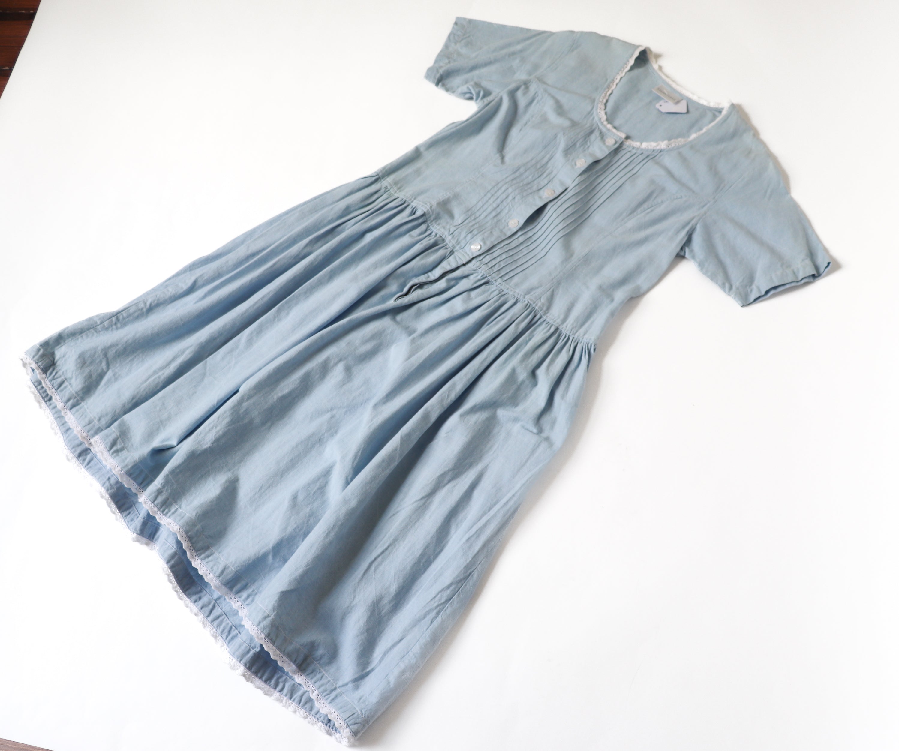 Vintage Chambray Blue Cotton Dress - Summer - Essentials -  Fit M / UK 12