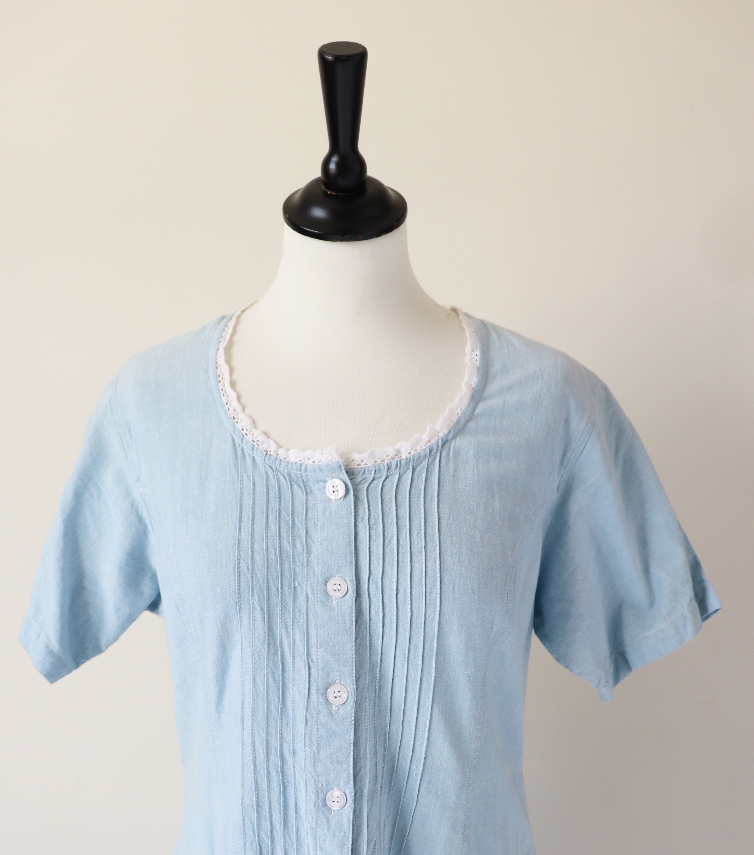 Vintage Chambray Blue Cotton Dress - Summer - Essentials -  Fit M / UK 12