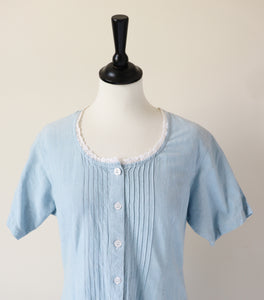 Vintage Chambray Blue Cotton Dress - Summer - Essentials -  Fit M / UK 12
