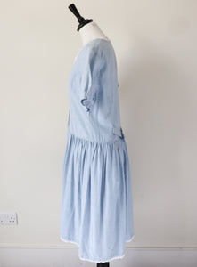 Vintage Chambray Blue Cotton Dress - Summer - Essentials -  Fit M / UK 12