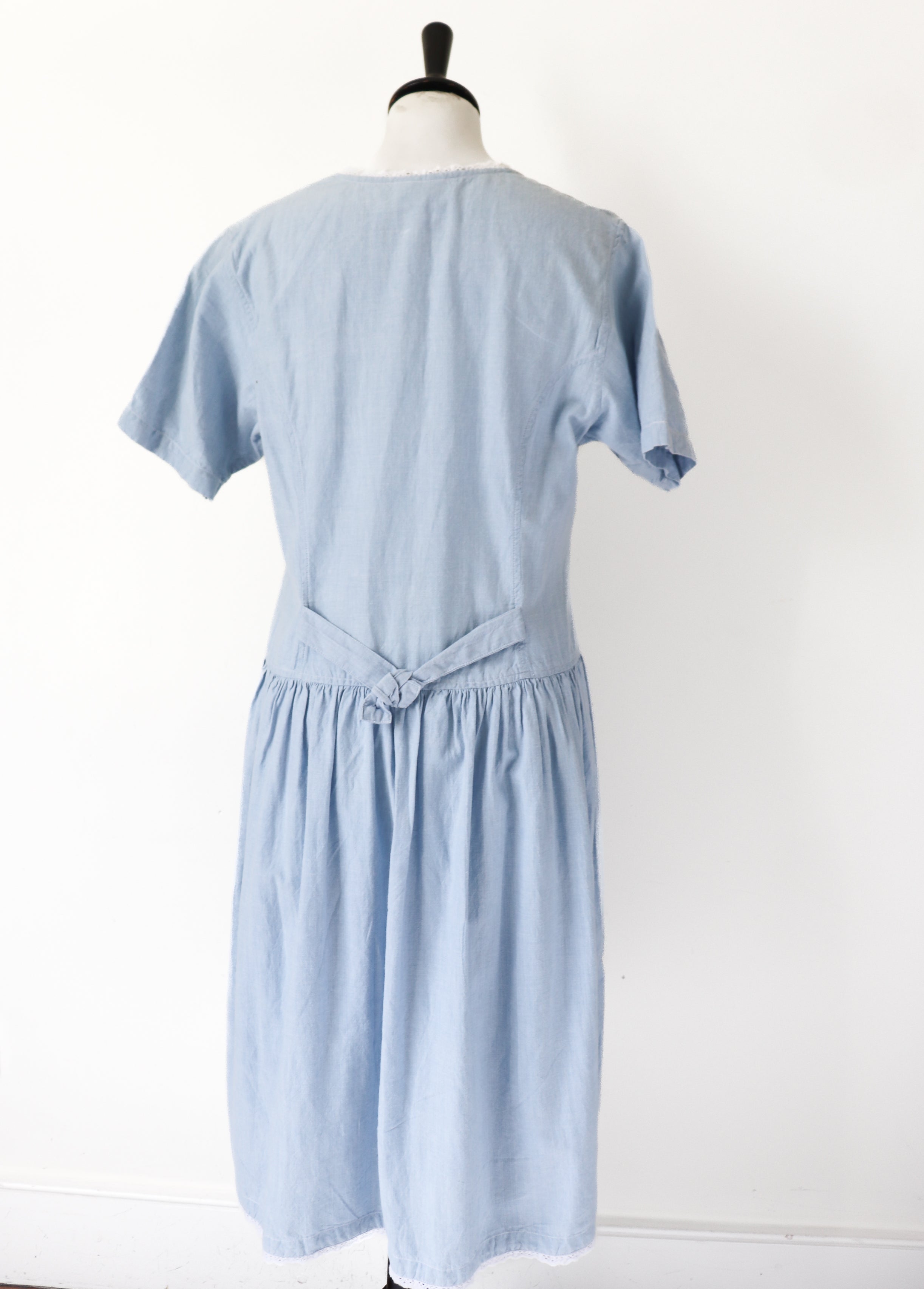 Vintage Chambray Blue Cotton Dress - Summer - Essentials -  Fit M / UK 12