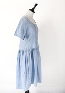 Vintage Chambray Blue Cotton Dress - Summer - Essentials -  Fit M / UK 12