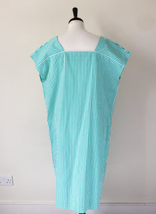 Vintage Loose Cotton  Dress - Green Striped - Fit XL / UK 16
