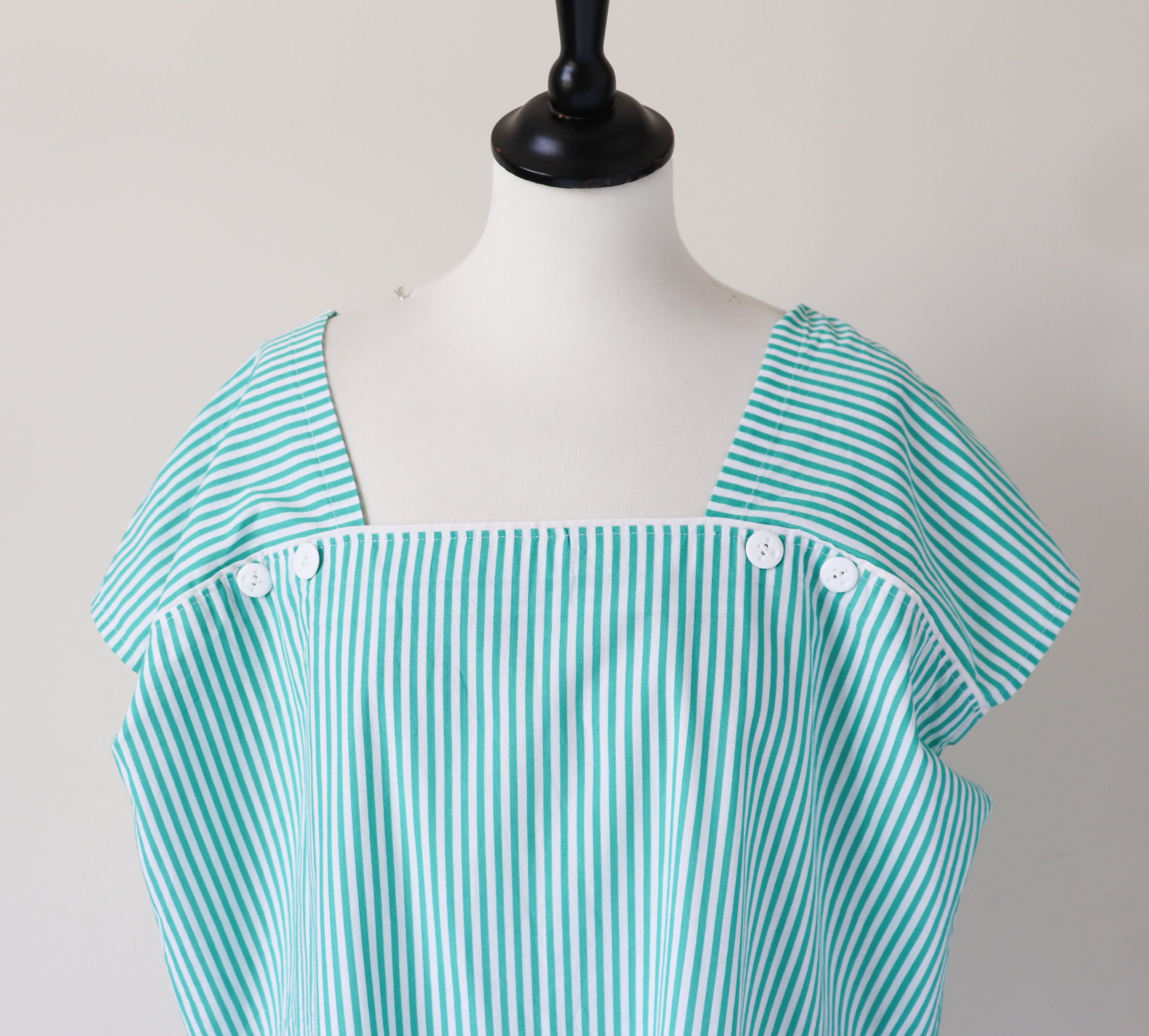 Vintage Loose Cotton  Dress - Green Striped - Fit XL / UK 16